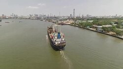 Industrial shipping port in Bangkok, Thailand Stock Footage