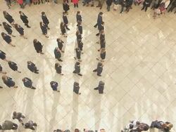 MS Shot of easter parade pass by town square esplanade AUDIO / Kerkyra, Corfu, Greece Stock Footage