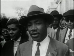 After Martin Luther King Jr. speaks out against segregation and tells the press of non-violent protests against segregation, a court finds Dr. King guilty of leading illegal boycotts. News Clip