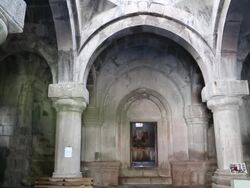 Goshavank monastery, Astvatsatseen church, the narthex Stock Footage