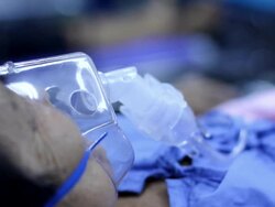 Inhaling therapy close up Stock Footage