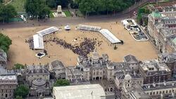 Aerials of veterans' march down Whitehall News Clip