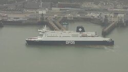 Aerials of DFDS Ferry at Dover Harbour News Clip