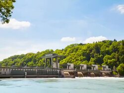 MS T/L Shot of hydroelectric power station / Wasserburg, Bavaria, Germany Stock Footage