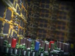 CAMERA FLYING OVER 3D ELECTRONIC COMPUTER BOARDS IN MODE Stock Footage