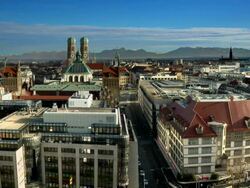 WS, HA, Cityscape with mountains in distance, Munich, Germany Stock Footage