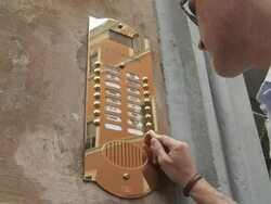  CU View of Men ringing door bell / PollenÃŒÂ¤a, Majorque, Spain Stock Footage