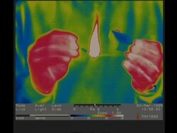 Thermographic imaging, CU hands striking a match Stock Footage