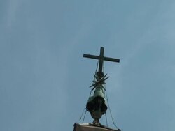 Egyptian obelisk in St Peter's Square against blue sky, Vatican Stock Footage