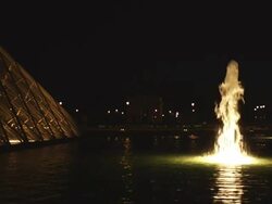 MS Louvre with fountains at night / Paris, France Stock Footage