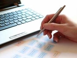 Female reviewing organization flowchart Stock Footage