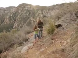 WS POV Mother and children hiking at Oak Creek Canyon / Oak Creek, Arizona, USA Stock Footage