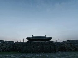 WS T/L ZI Sunset view of Changnyongmun Gate in Suwon Hwaseong Castle (Unesco World Heritage) / Suwon, Gyeonggi do, South Korea Stock Footage