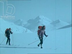 Ski lift, lodge cross-country skiing, Norway 1970s Stock Footage