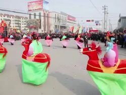 MS TS Villagers dressed as ancient figures attendparade during shehuo celebrations, Shehuo is traditional festive folk celebration during chinese spring festival AUDIO / xi'an, shaanxi, china Stock Footage