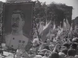 MS People marching with  flags in International youth festival AUDIO /  Prague ,Czechoslovakia Stock Footage