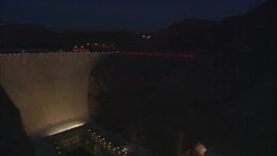 Lights illuminate Hoover Dam. Stock Footage