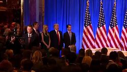 Donald Trump on stage at press conference News Clip