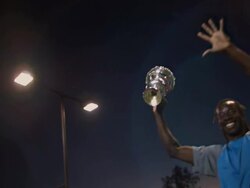 CU, LA, Male tennis player holding trophy, dusk, Santa Barbara, California, USA Stock Footage