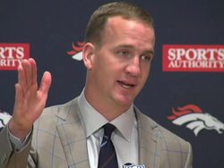 Peyton Manning afterSt Louis  v Denver Broncos Stock Footage