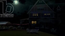 Static shot of a country inn by night Stock Footage