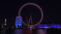 London Eye being lit up for the  Rio 2016 Olympics News Clip