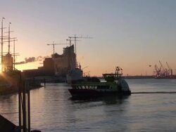 WS View of shipyard and ship floating in river / Hamburg, Hamburg, Germany Stock Footage