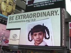 ATMOSPHERE: Jennifer Lopez's Girls and Boys Club billboard at the Jennifer Lopez Unveils 'Be Great' Youth Advocacy Campaign Billboard Stock Footage