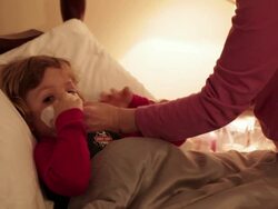Little Boy Sick In Bed Stock Footage