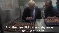 Boris Johnson clutches chicken on visit to Newport farm News Clip