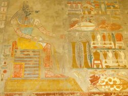 MS TU Ancient carving on walls of Hatshepsut's temple, Deir el-Bahri at Valley of Kings / Luxor, Egypt Stock Footage