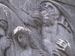 CU Memorial faces of Jews Stock Footage