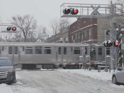 WS L train passing in winter weather Stock Footage