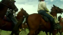 Large group of American 7th cavalry on horseback Stock Footage