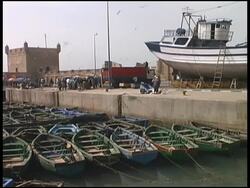 Morocco Docks, Port, Jetty, Boats and Castle Stock Footage