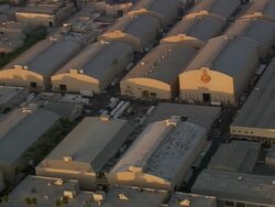 Aerial HA TS ZI to ECU Warner Bros Studios / Burbank, California, United States Stock Footage