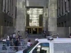 Timelapse of Anne Sinclair, Dominique Strauss-Kahn and lawyer Benjamin Brafman arriving and leaving  Stock Footage