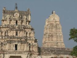 WS Virupaksha Temple, which is dedicated to the goddess Pampa and her consort Shiva/ Hampi, Karnataka, India Stock Footage