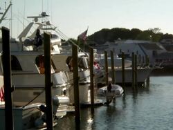 Boats rest in the harbor Stock Footage
