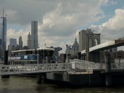 Lower Manhattan Viewed From Brooklyn Side of East River Stock Footage