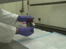 Hazardous Tritolyl phosphate in lab, USA Stock Footage