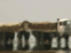 WS TS View of abstract various same trucks running in desert / Djibouti Stock Footage