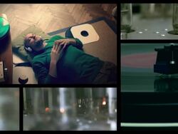 Guy and black vinyl records.Split screen. Stock Footage