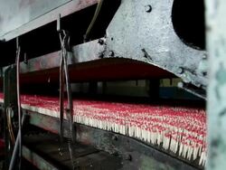 MS PAN Shot of Matchsticks on production line inKorea Match Company factory / Andong, Gyeongsangbuk do, South Korea  Stock Footage