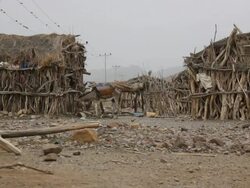 Wooden huts in village Stock Footage