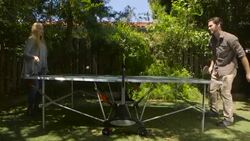 w/s of friends playing ping pong Stock Footage