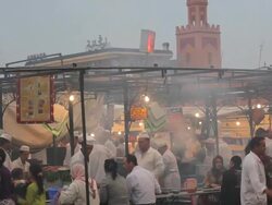 Food Stalls in the DjemmaÃ‚Â  El- FnaÃ‚Â  Square, Marrakech, Morocco, Africa Stock Footage