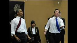 US President and UK PM play ping pong during school visit News Clip