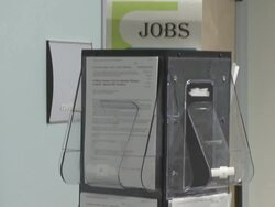 2009 MS TU Stand with job notices in job center/ Antioch, California, USA/ AUDIO Stock Footage