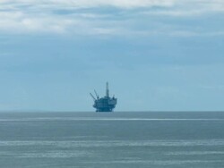 Gas and Oil Platform in Pacific Ocean Stock Footage